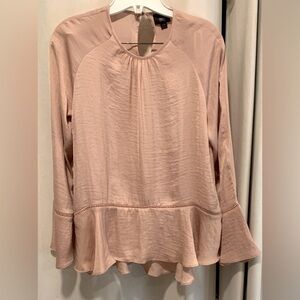 Mossimo Women's Rose Pink Dress Blouse, Tulip Sleeves, Ruffle Button; Size XS